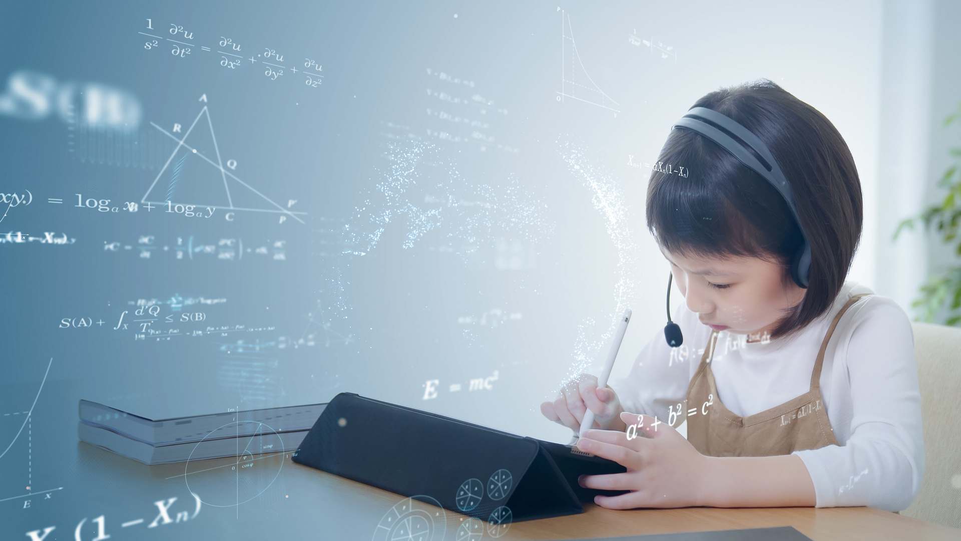 Asian little girl taking online class. Education technology. Edtech.